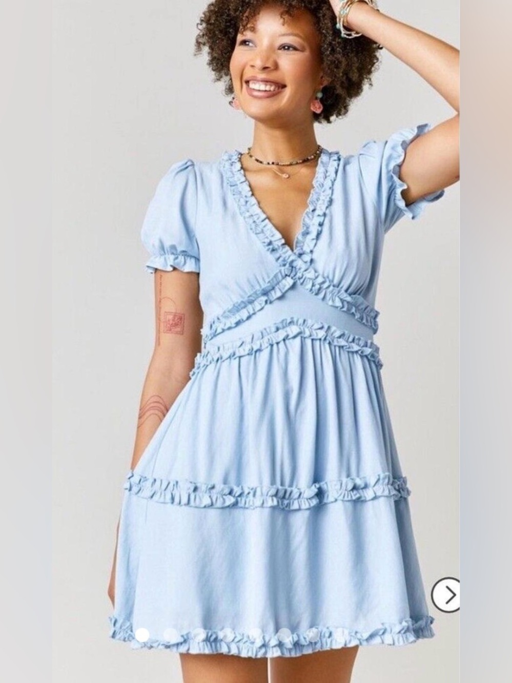 NWT Francesca’s Light Bkue Ruffle Feminine Mini Dress